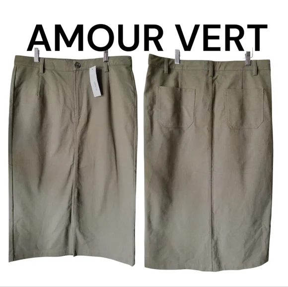 AMOUR VERT Lina Organic Cotton Skirt In Calla Green Size L - Picture 2 of 9